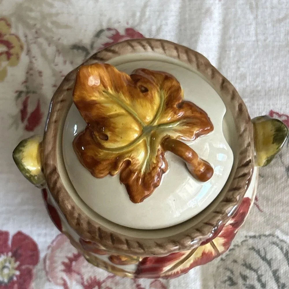 VINTAGE BICO - Autumn Leaves & Grapes Sugar Dish Or Honey Country And Fall Theme